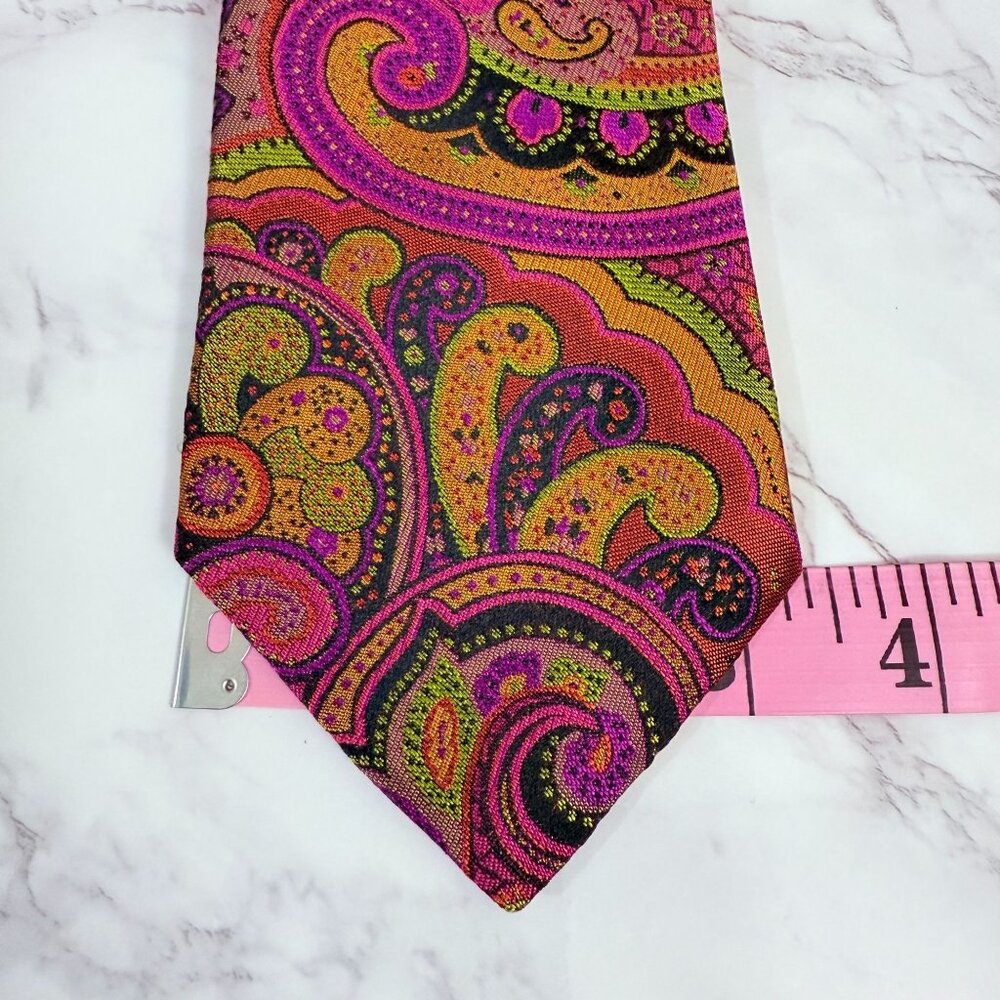 Ted Baker London 100% Silk Paisley Necktie Pink Gold Mustard Made In USA Retro - Picture 3 of 11